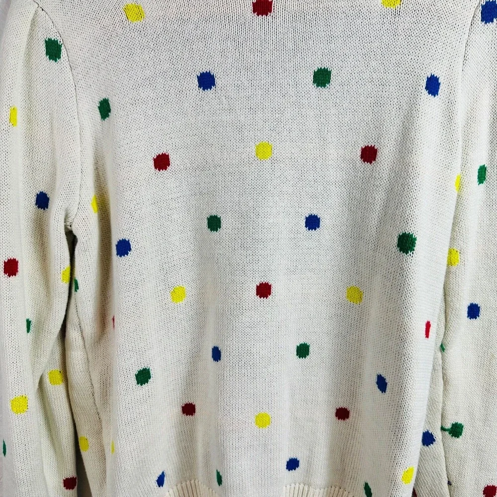 Storia Pullover Crewneck Sweater Size Large White Polka Dots Colorful‎ Warm